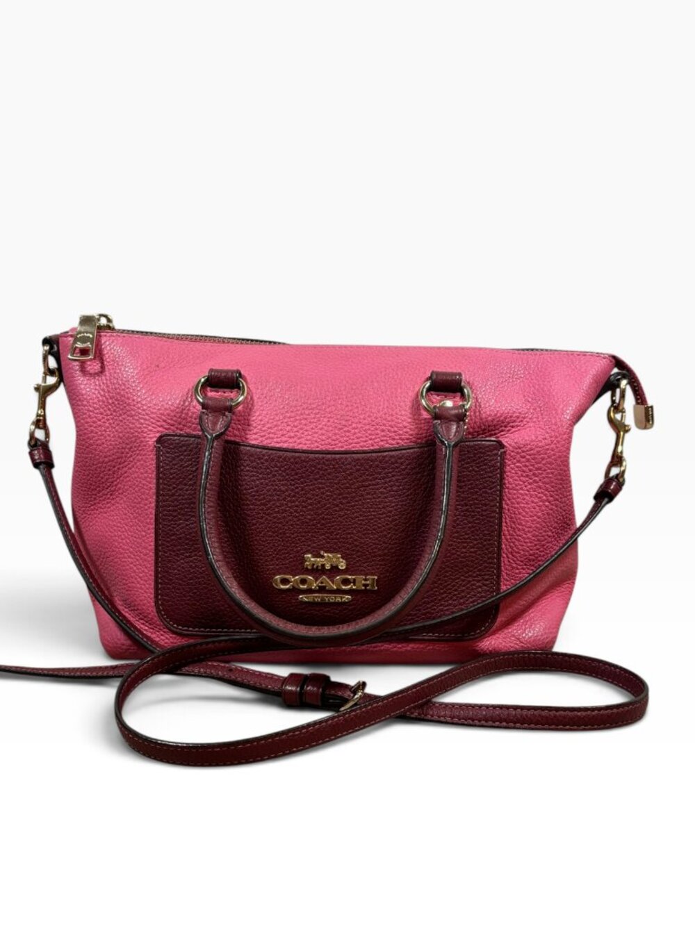 Coach Mini Emma Satchel Two Tone Pink Pebbled Leather Bag